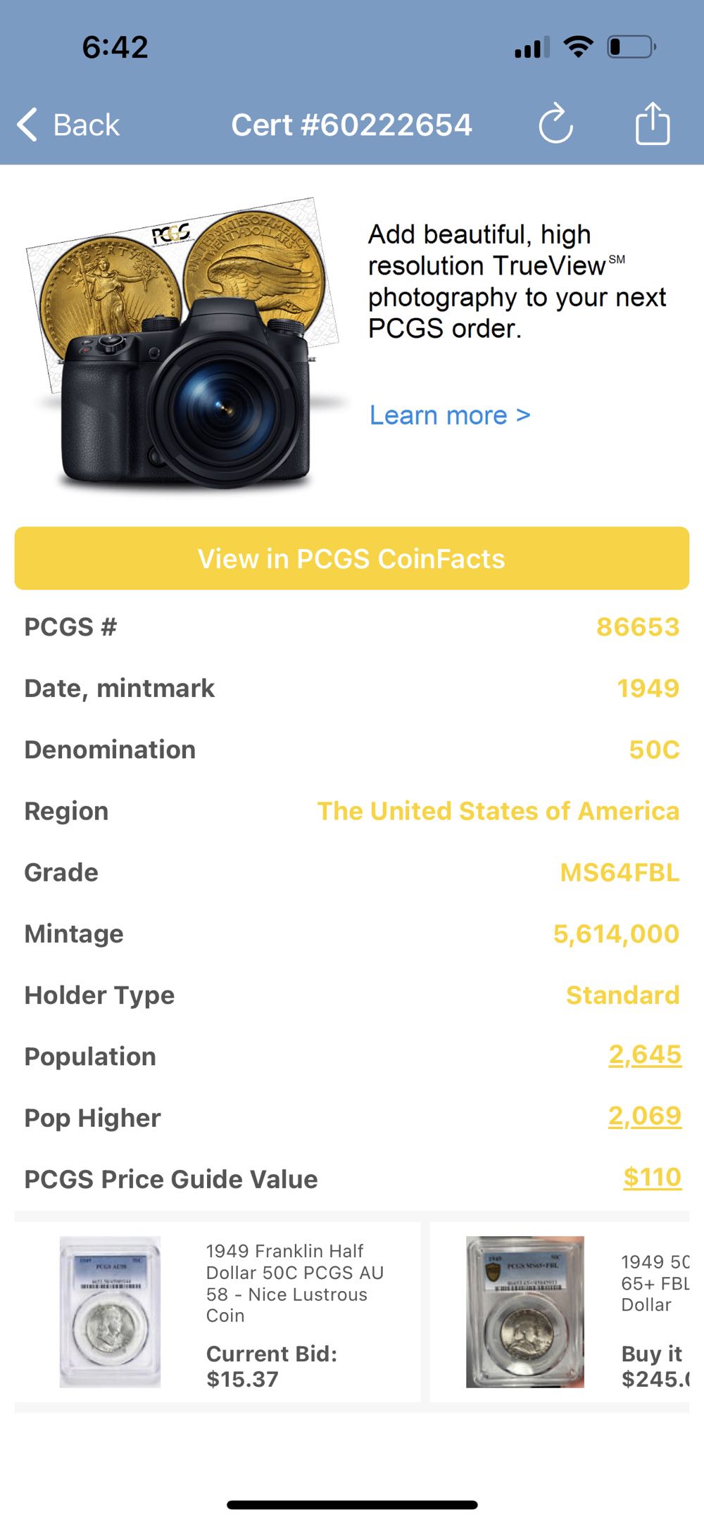 Franklin Half 1949-P (FBL)  coin collectible - Main Image 3