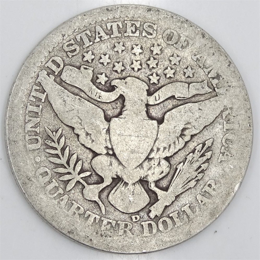 1908 D US Silver `Barber’ Quarter Dollar  coin collectible - Main Image 2
