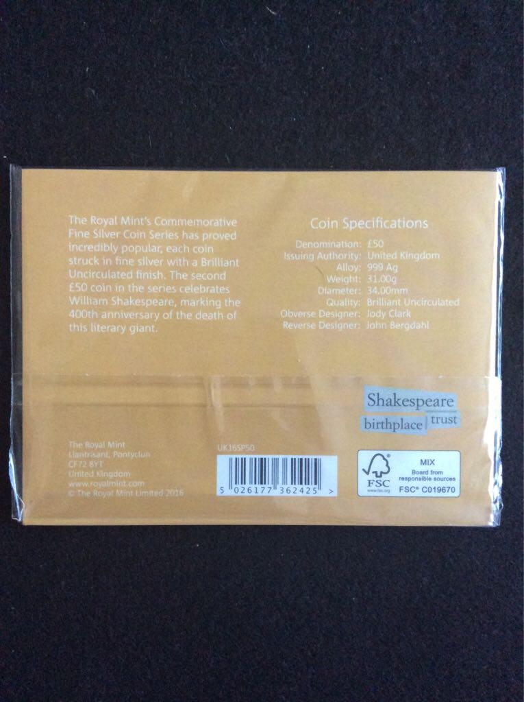 Celebrate William Shakespeare £50  coin collectible - Main Image 2