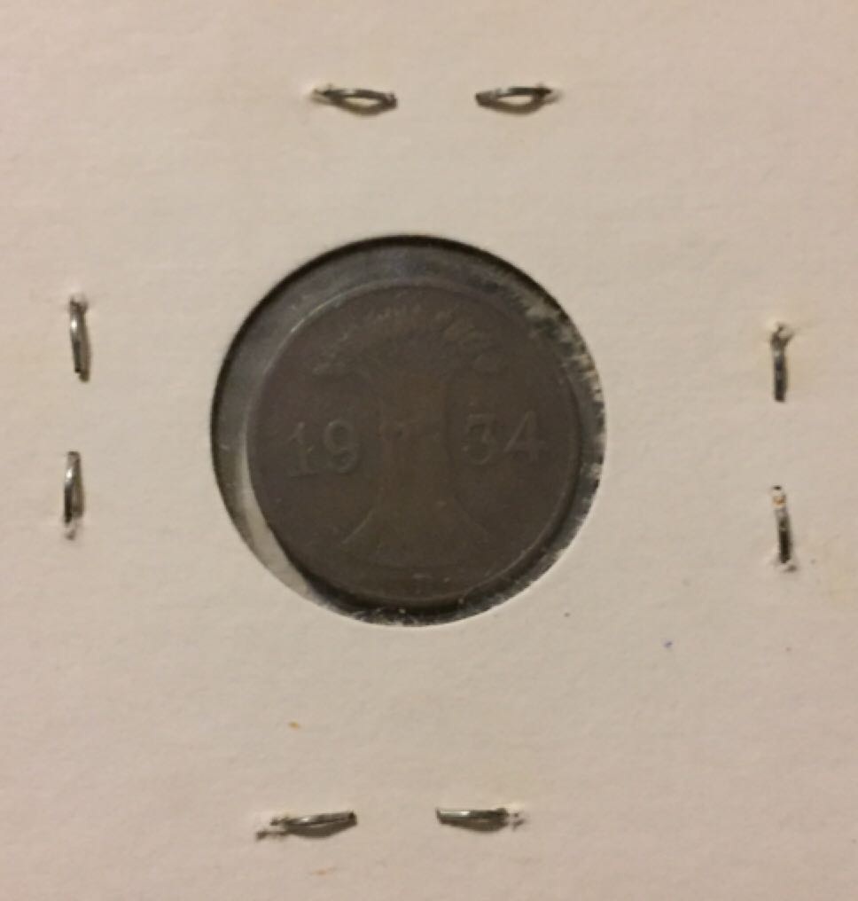 1934 German 1 Reich Pfenning  coin collectible - Main Image 2