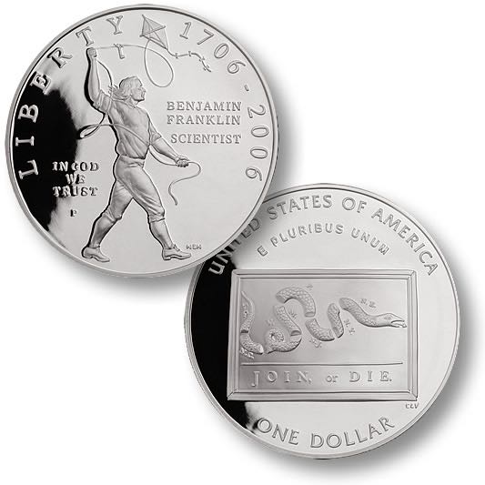 2006 Benjamin Franklin Silver Dollar "Scientist”  coin collectible - Main Image 2