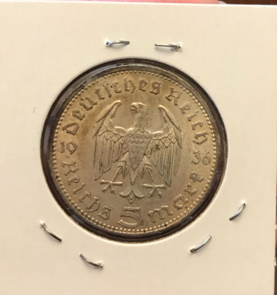 1936 German 5 Reichsmark  coin collectible - Main Image 2