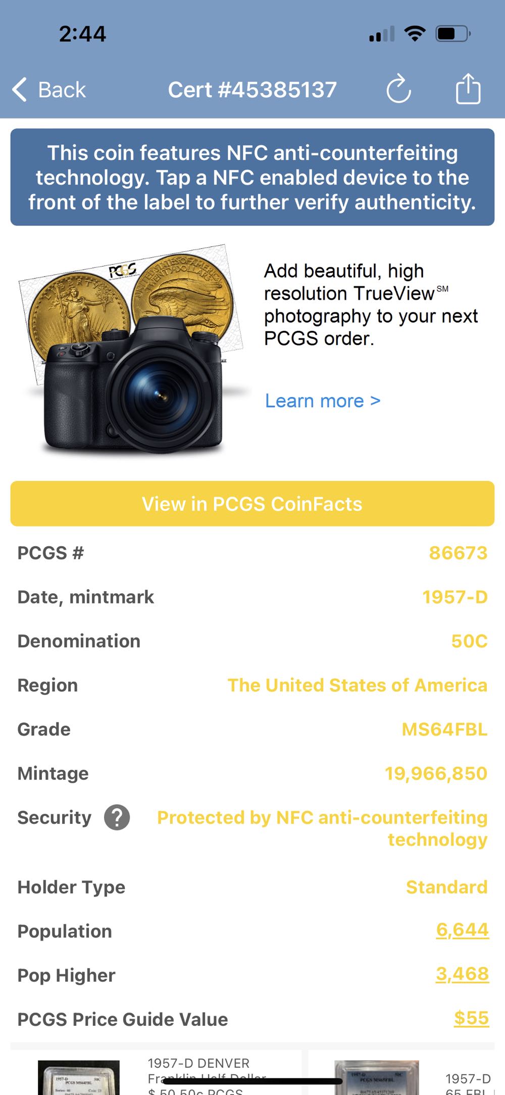 Franklin Proof Half Dollar  coin collectible - Main Image 3