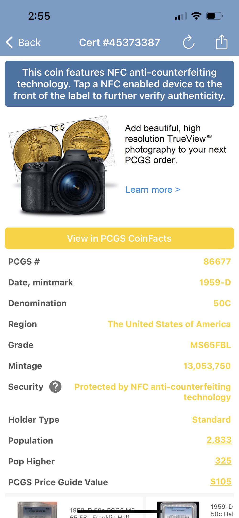 1959 Franklin Half Dollar  coin collectible - Main Image 3