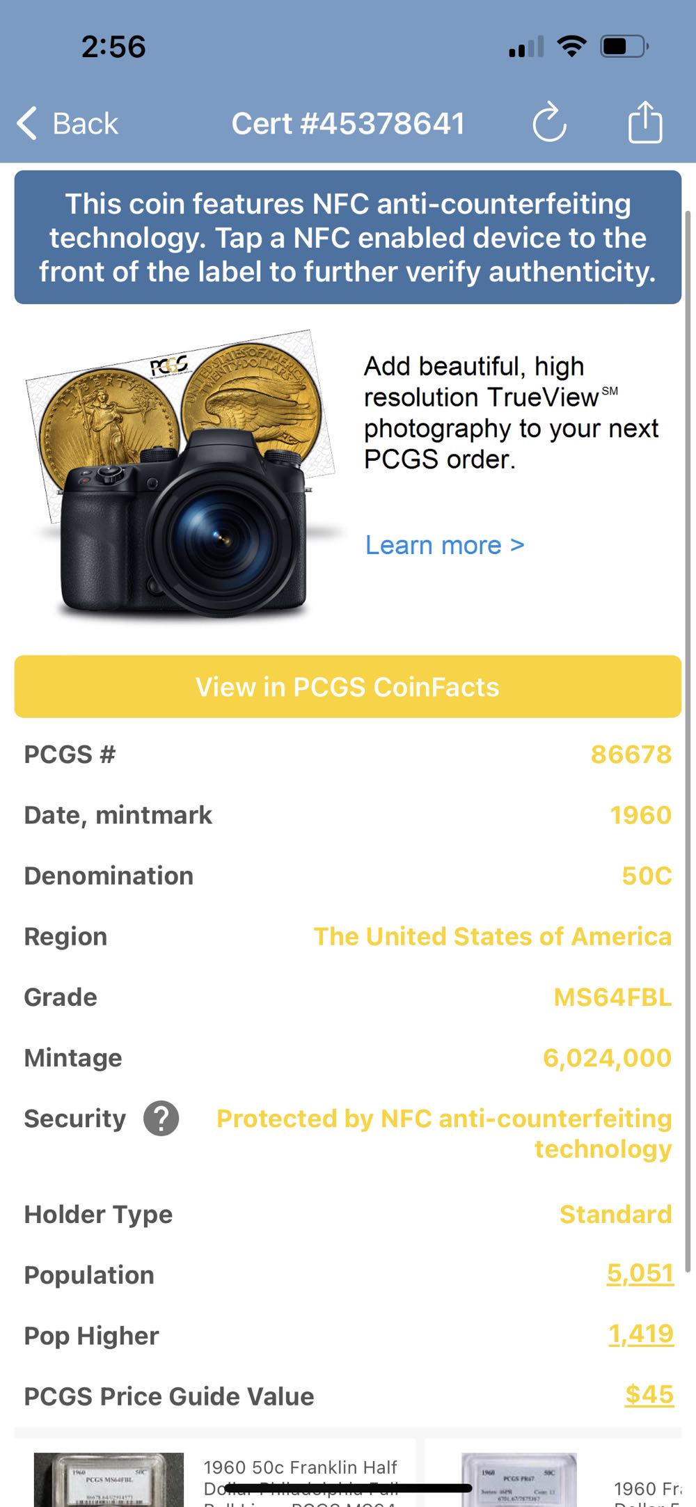 1960 Franklin Half Dollar  coin collectible - Main Image 3