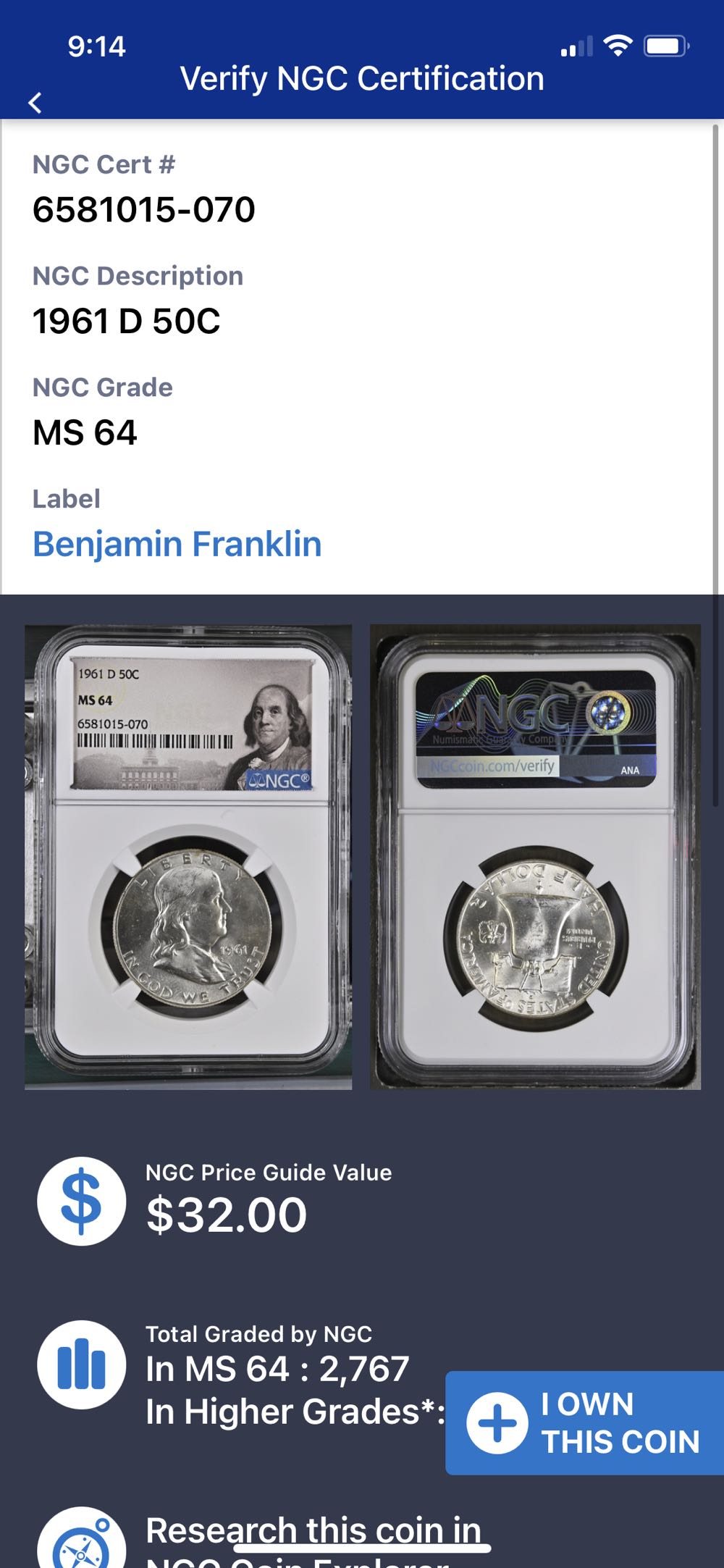 1961 Franklin Half  coin collectible - Main Image 3
