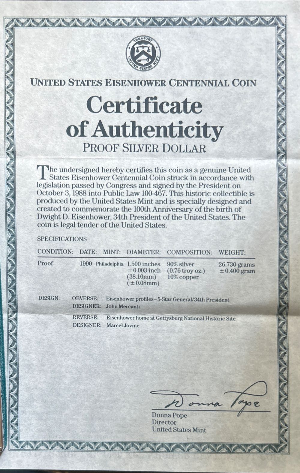 1990 Eisenhower Centennial Silver Dolar  coin collectible - Main Image 3