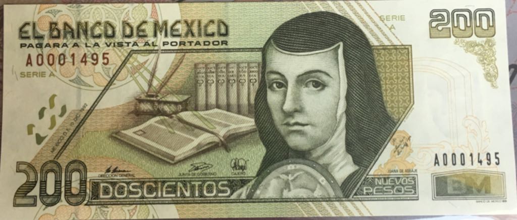 Billete De 200 Pesos De Juana De Asabaje Con Libros coin collectible - Main Image 1
