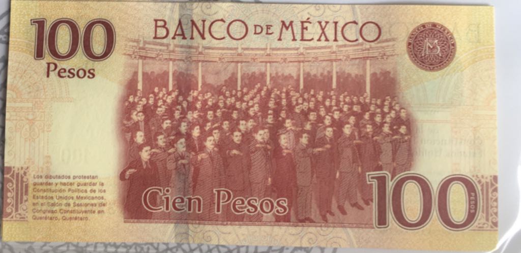Billete De 100 Pesos Conmemorativo A Los 100 Años De La Constitucion Politica  coin collectible - Main Image 2