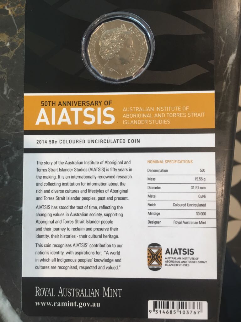 2014 Australia 50 Cent 50th Anniversary Of Aiatsis coin collectible - Main Image 2