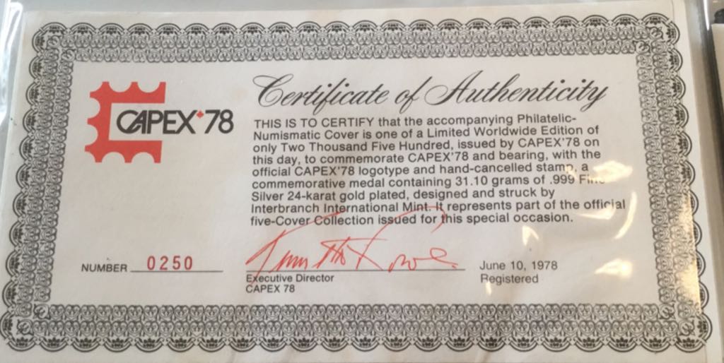 Capex ’78 Official First Day Cover And Gold Plated Medallion 14 Cent Stamp  coin collectible - Main Image 2