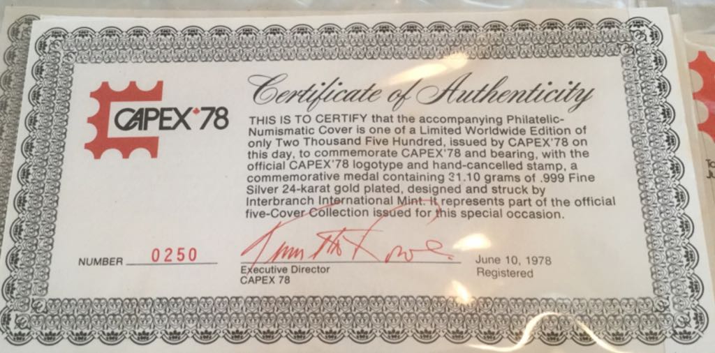 Capex ’78 Official First Day Cover And Gold Plated Medallion 30 Cent Stamp  coin collectible - Main Image 2