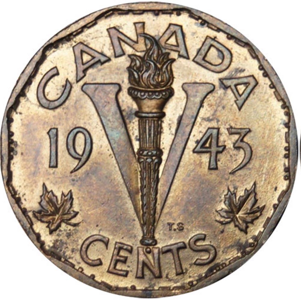 Canadian Copper 5 Cent Coin 1943 coin collectible - Main Image 1
