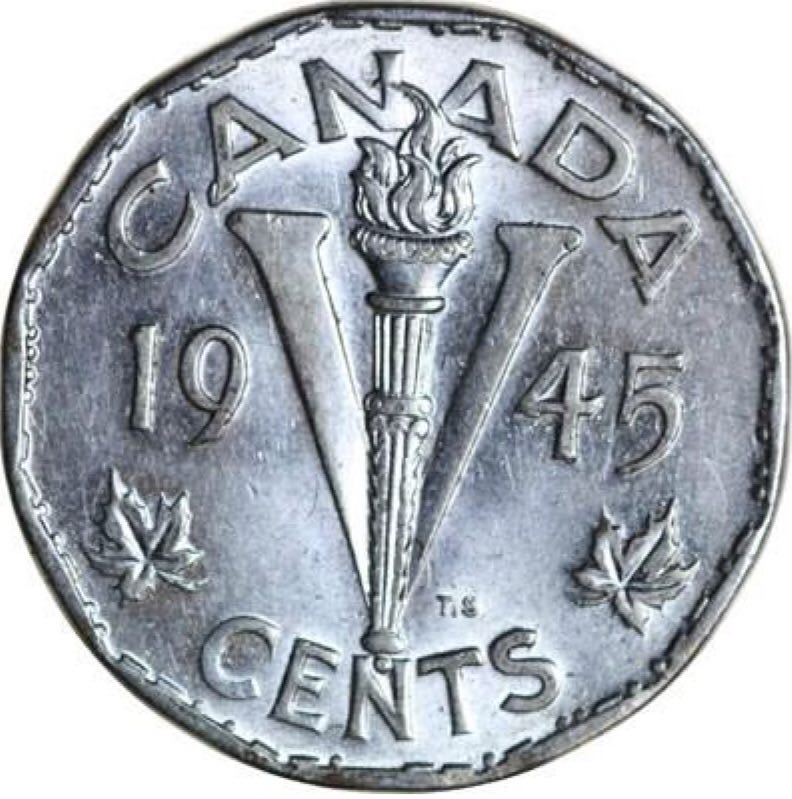 Canadian Steel 5 Cent Coin 1945  coin collectible - Main Image 1