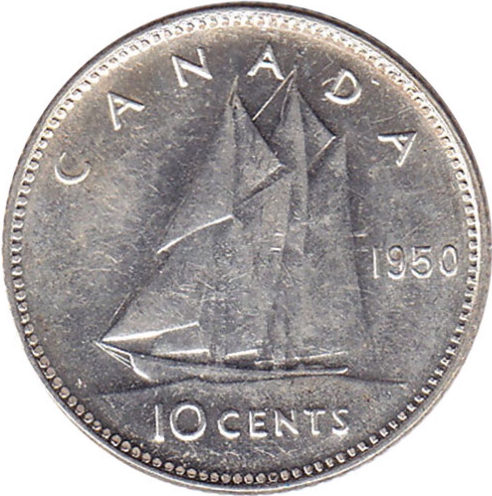 Canadian Silver 10 Cent Coin 1950  coin collectible - Main Image 1
