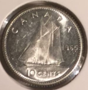 Canadian Silver 10 Cent Coin 1966