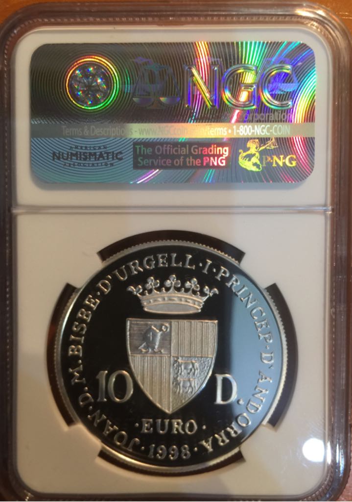 Andorra 1998 S10 Dinars PF69 NGC  coin collectible - Main Image 2
