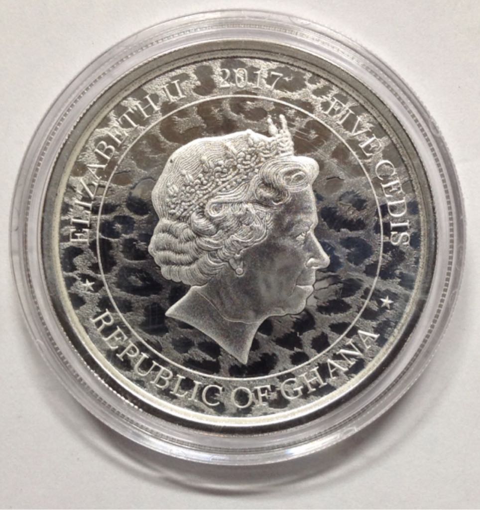 Republic Of Ghana 5 Cedis 1 Oz Silver African Leopard   coin collectible - Main Image 2