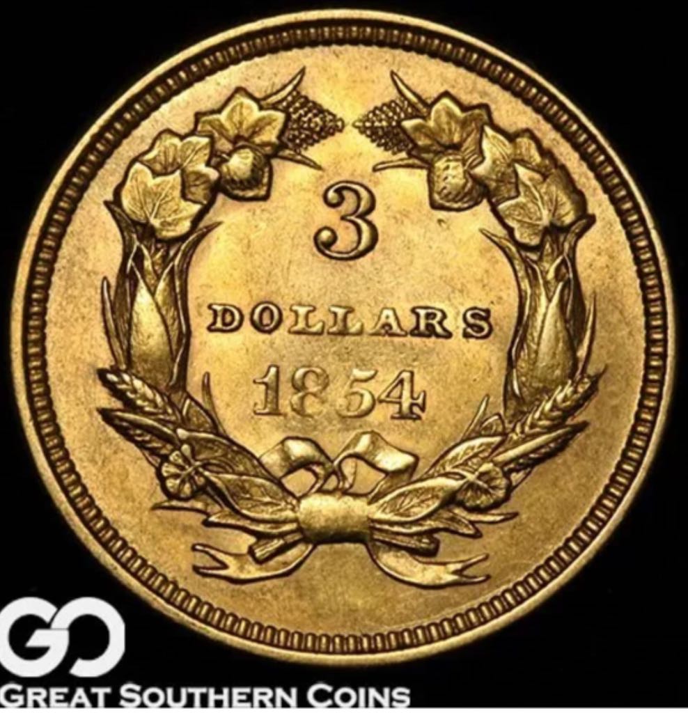 1854 $3 Gold  coin collectible - Main Image 2