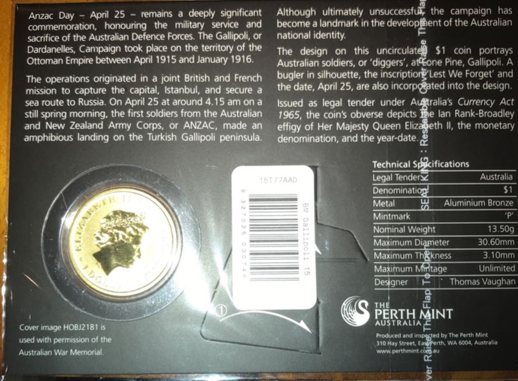 Anzac Day 2015 PNC  coin collectible - Main Image 2