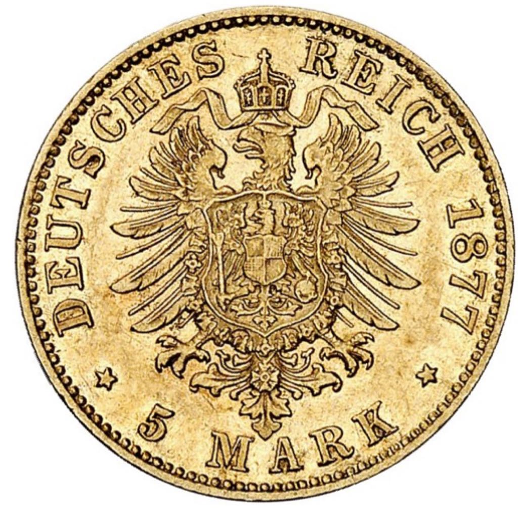 Kingdom Of Bavaria Ludwig II Gold 5 Mark  coin collectible - Main Image 2