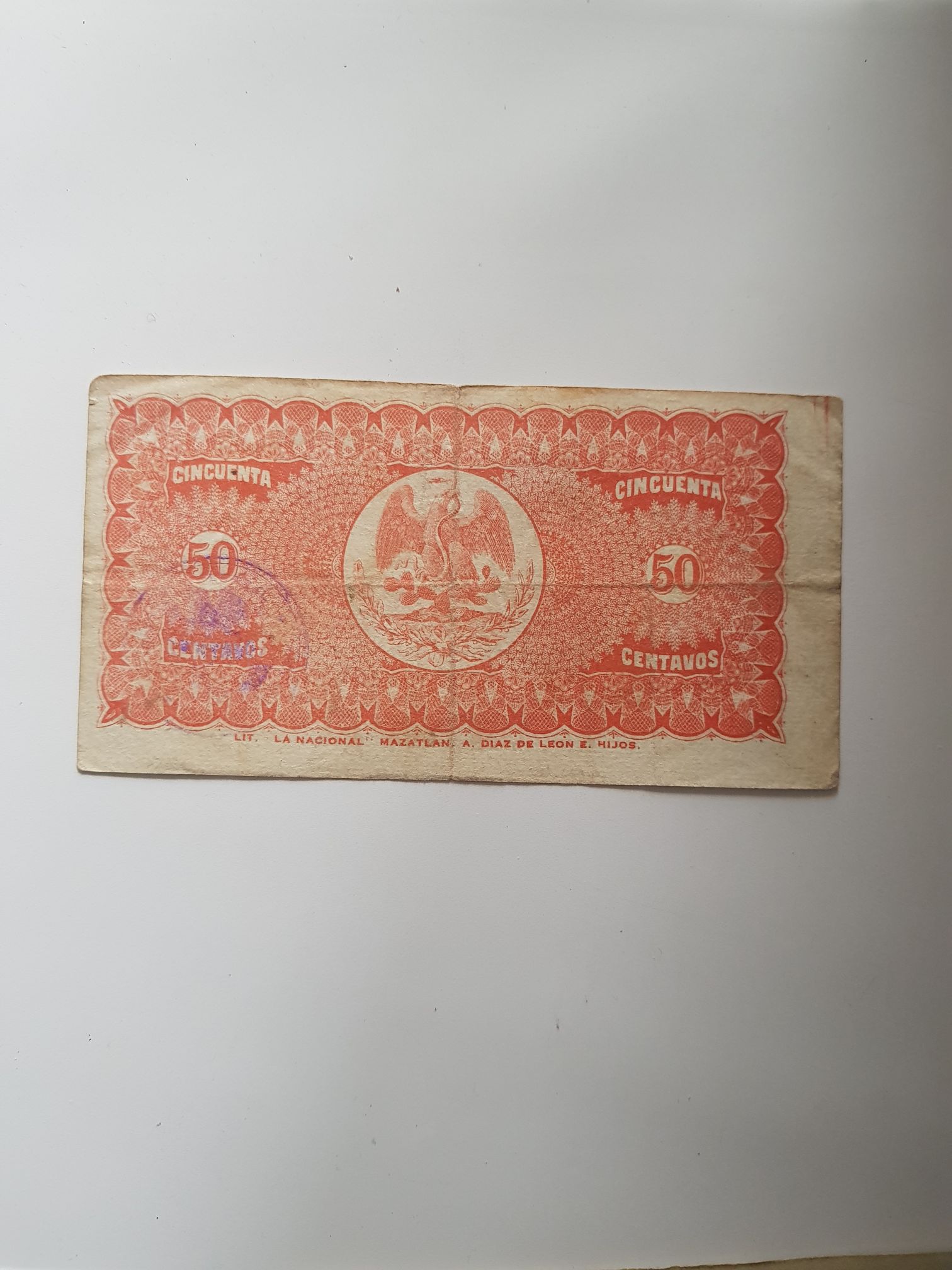 Billete De .50 Centavos ( La Tesorería Federal Del Estado De Sinaloa )  coin collectible - Main Image 2