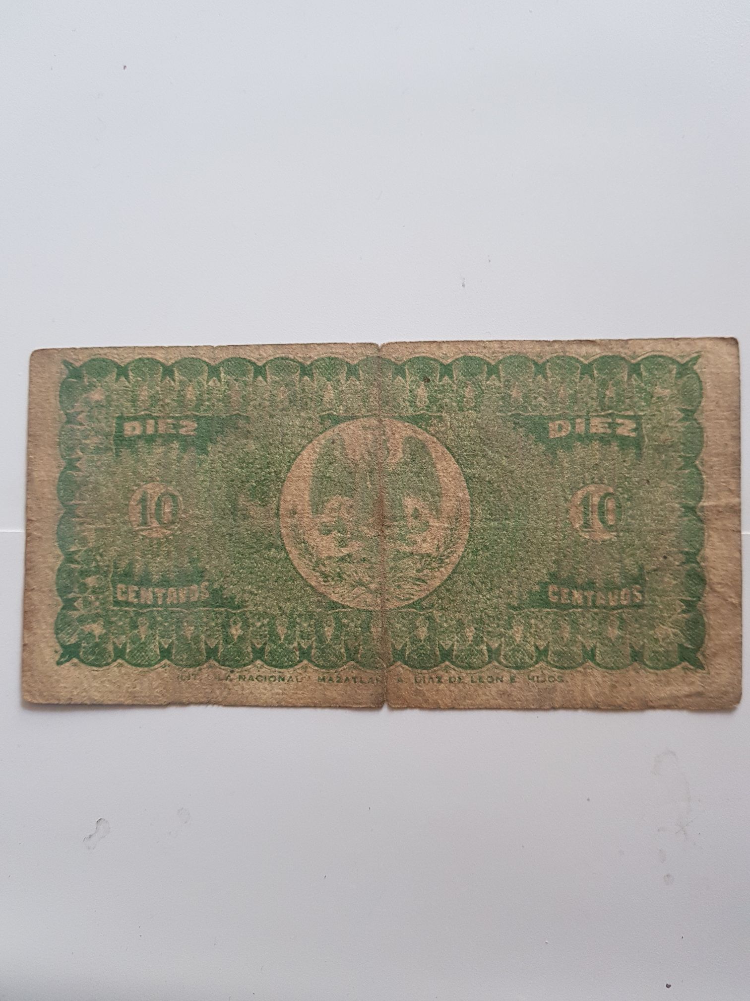 Billete De .10 Centavos Tesorería Federal Del Estado Sinaloa  coin collectible - Main Image 2