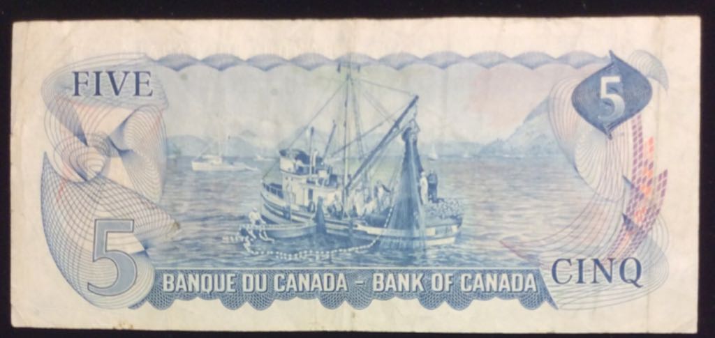 1972 Canadian $5 Dollar Sir Wilford Lareate Bill  coin collectible - Main Image 2