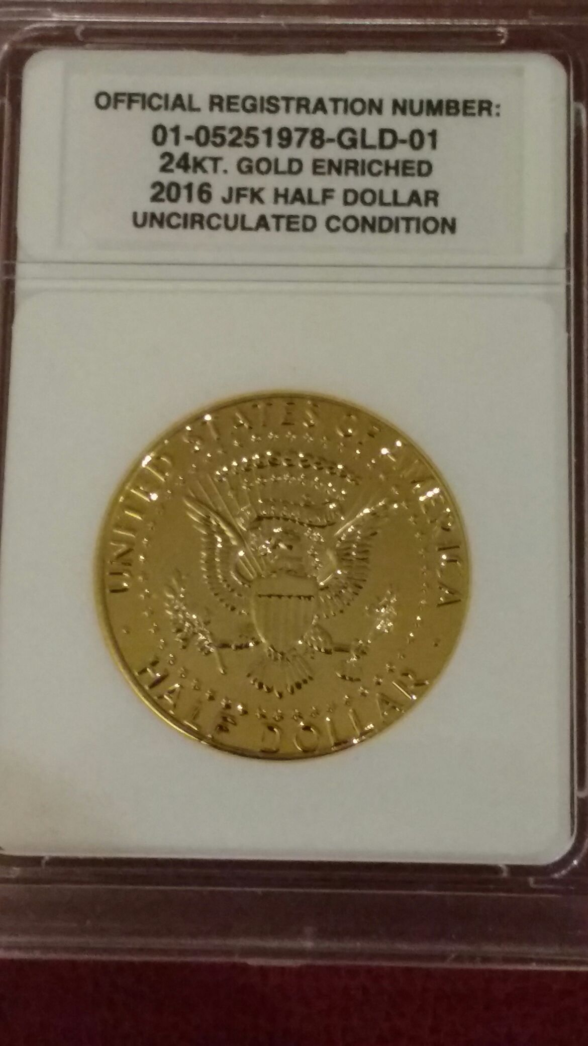 2016 24kt Gold Unc JFK Half Dollar $4.50  coin collectible - Main Image 2