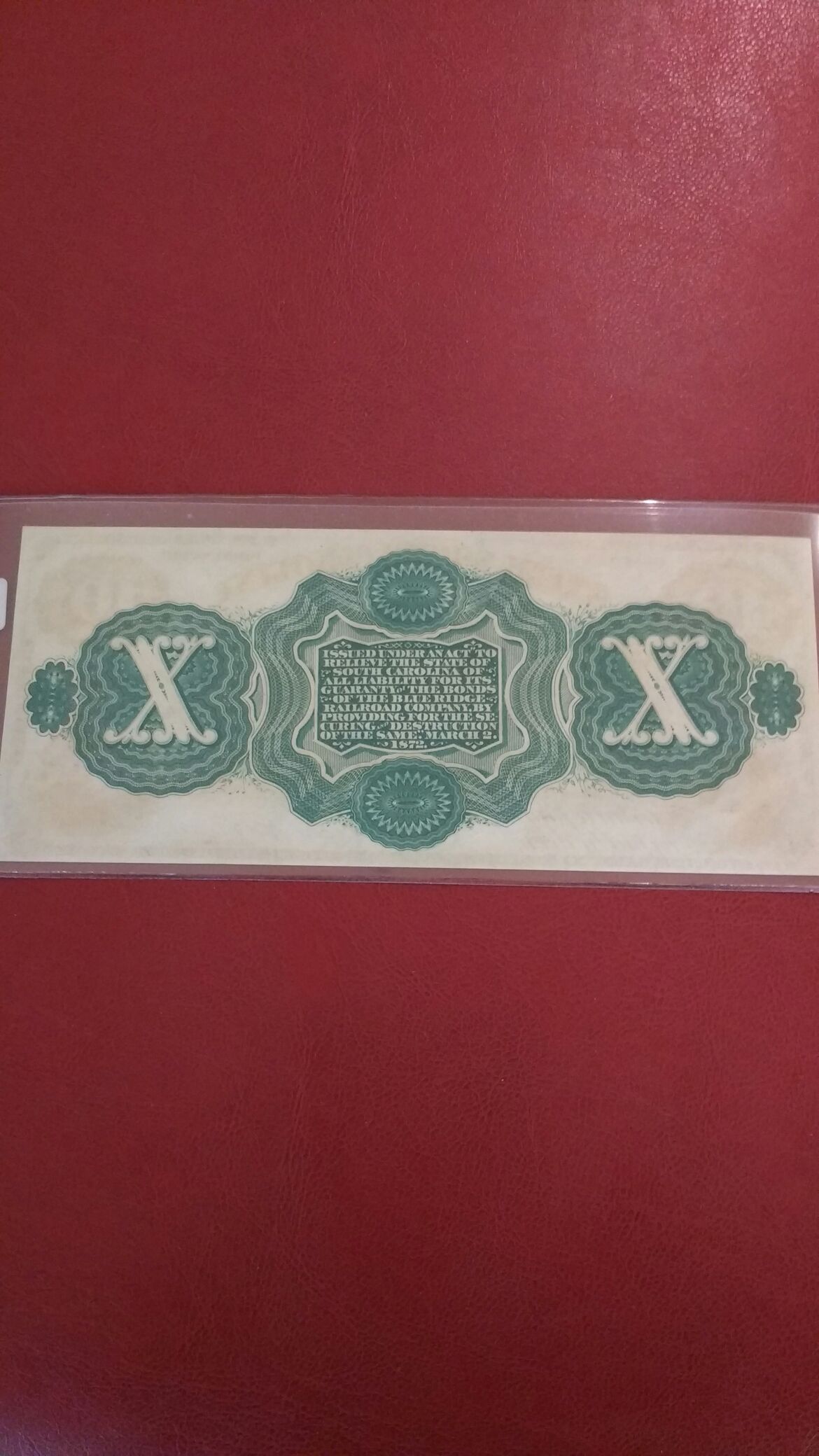 1872 Currency $10 State of South Carolina Revenue Bond Scrip Serial 792March 2nd 1872  coin collectible - Main Image 2