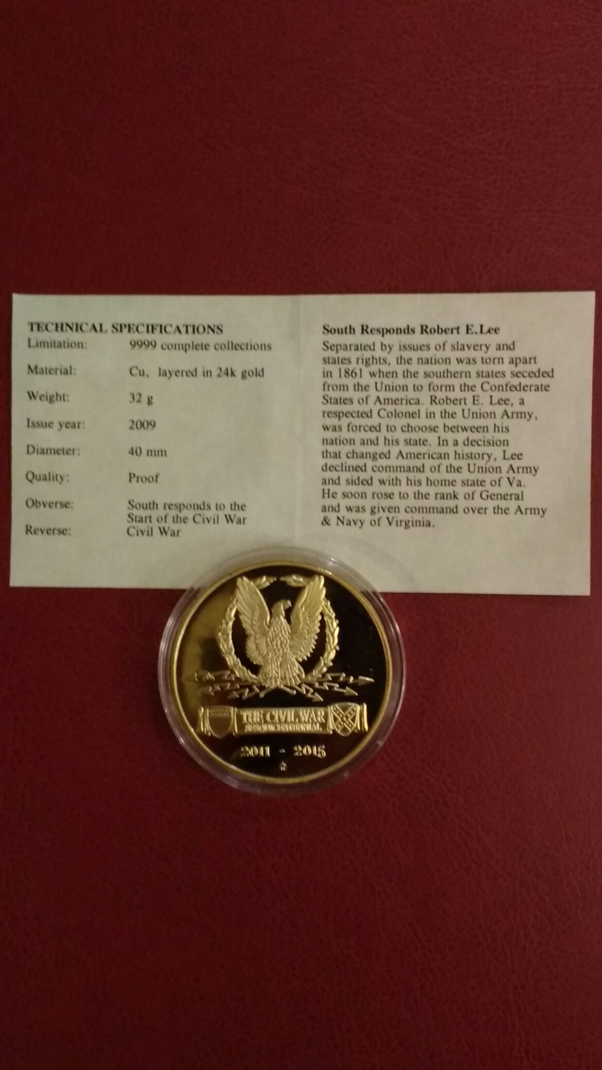 1861 South Responds Robert E. Lee  coin collectible - Main Image 2