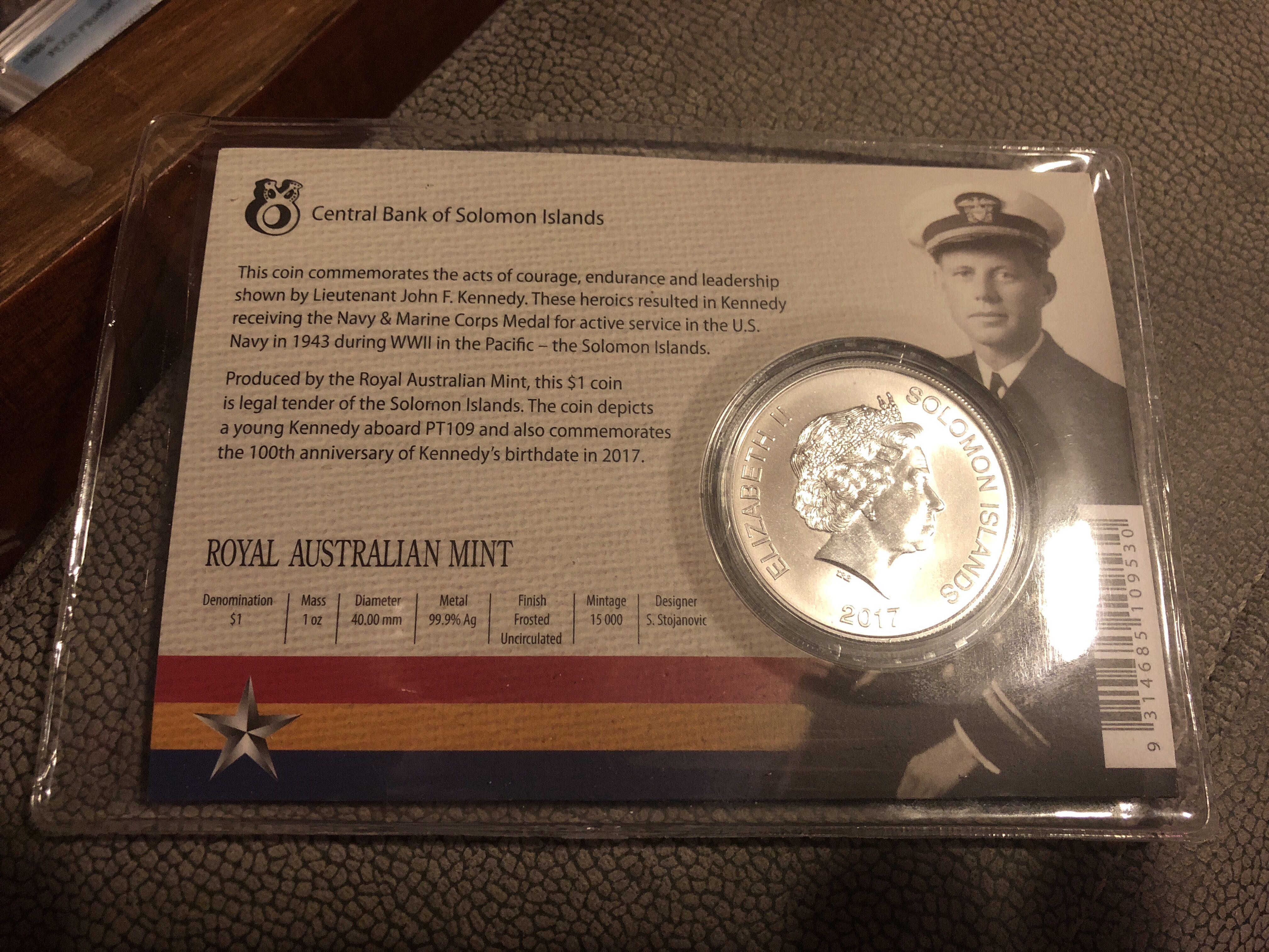 Solomon Islands John F. Kennedy Frosted WWII Commemorative  coin collectible - Main Image 2