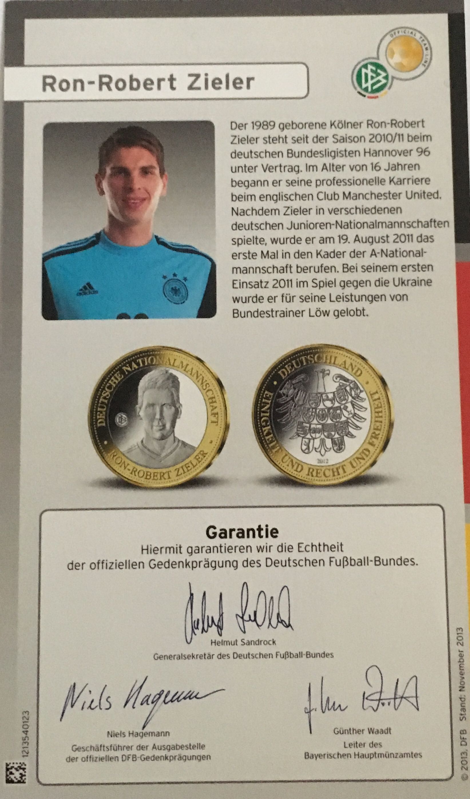 Ron-Robert Zieler   coin collectible [Barcode 1213540107] - Main Image 2