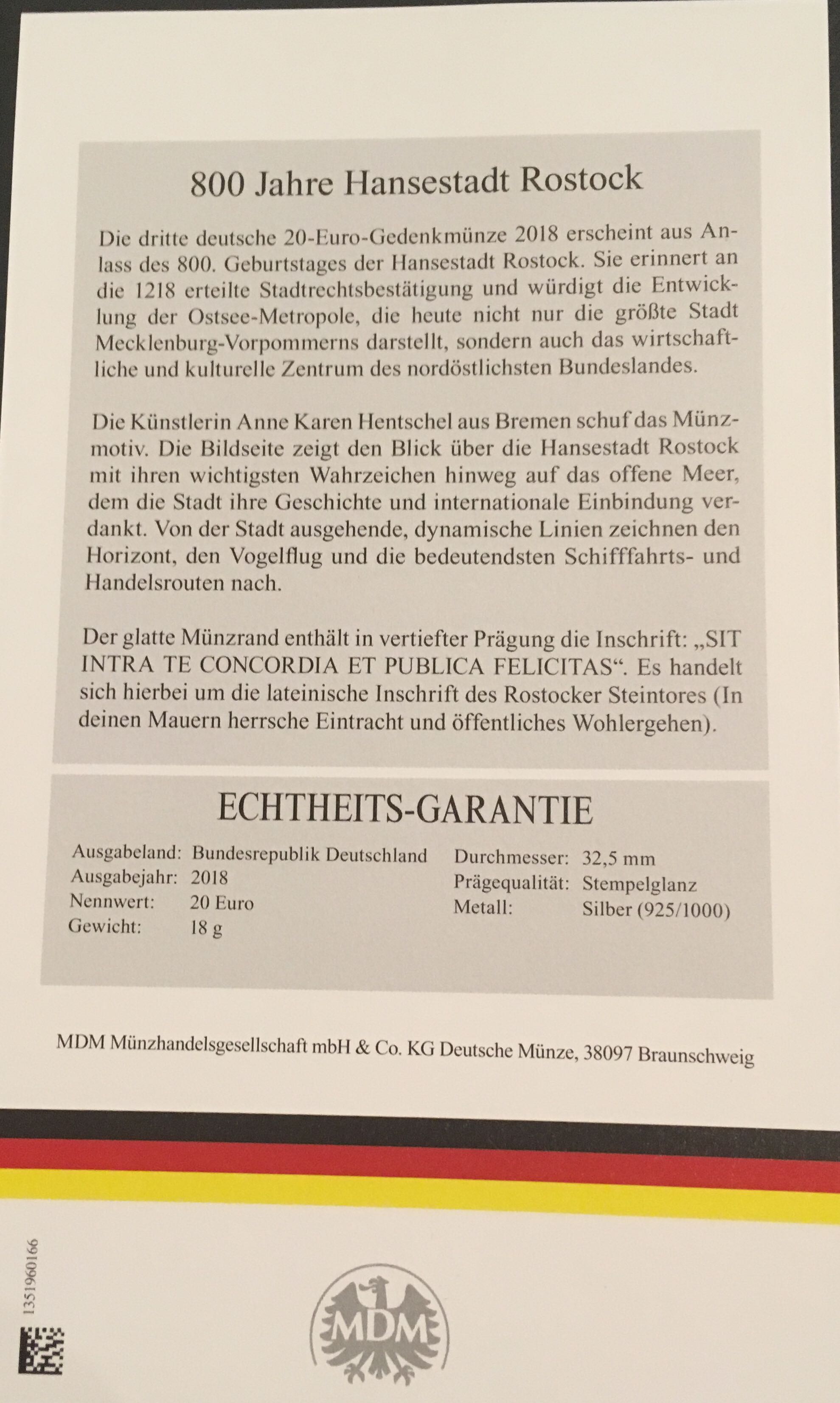 800 Jahre Hansestadt Rostock  coin collectible - Main Image 2