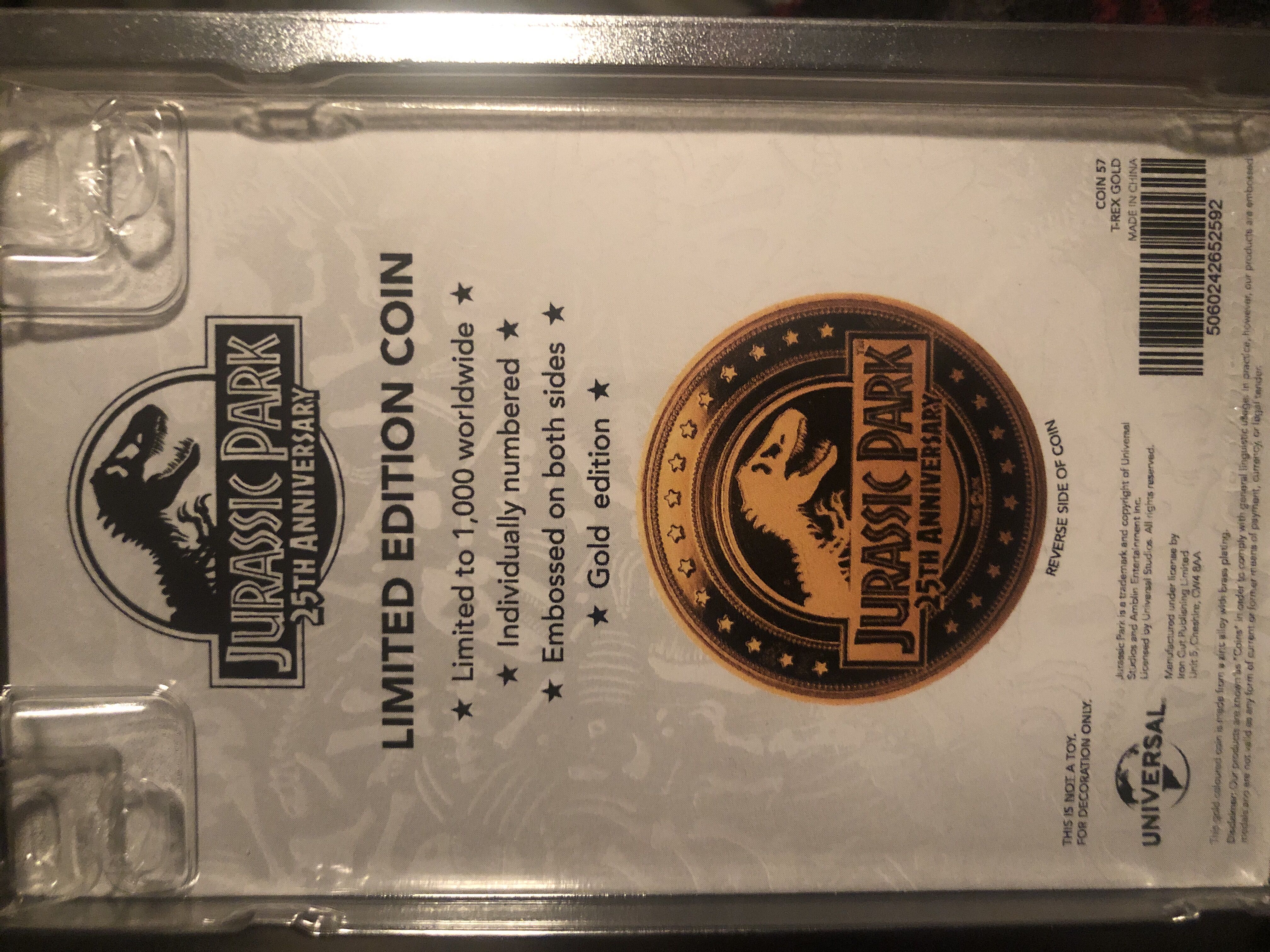 Jurassic Park 25th Anniversary Limited Edition Gold Trex Coin (Number 0420)  coin collectible [Barcode 5060242652592] - Main Image 2