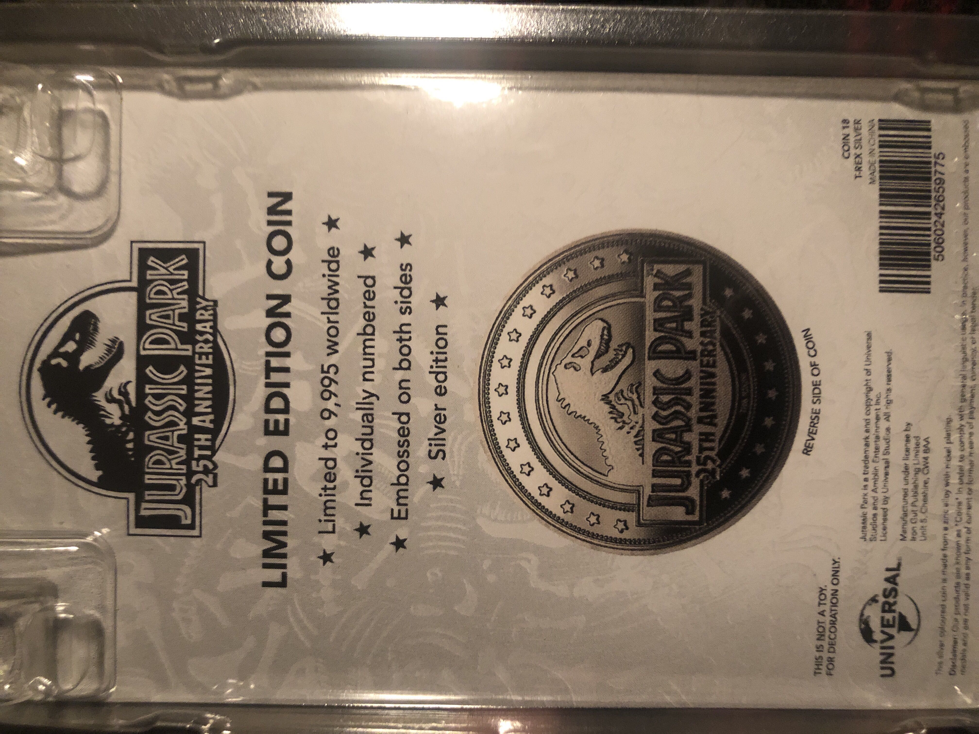 Jurassic Park 25th Anniversary Limited Edition Silver Trex Coin ( Number 1569)  coin collectible [Barcode 5060242659775] - Main Image 2