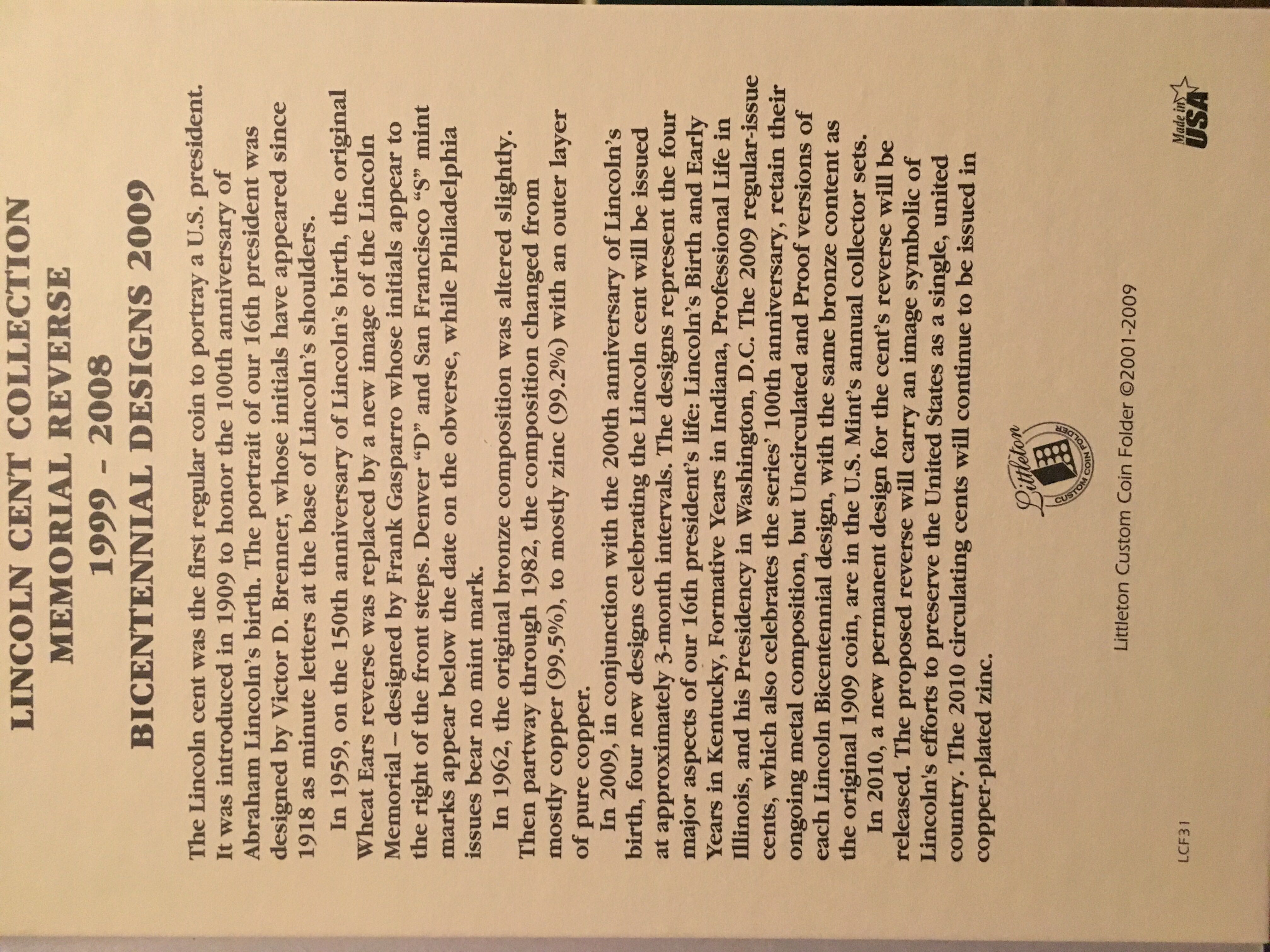 Lincoln Memorial Cents 1999-2008, Bicentennial Designs 2009  coin collectible [Barcode 9781930848580] - Main Image 4