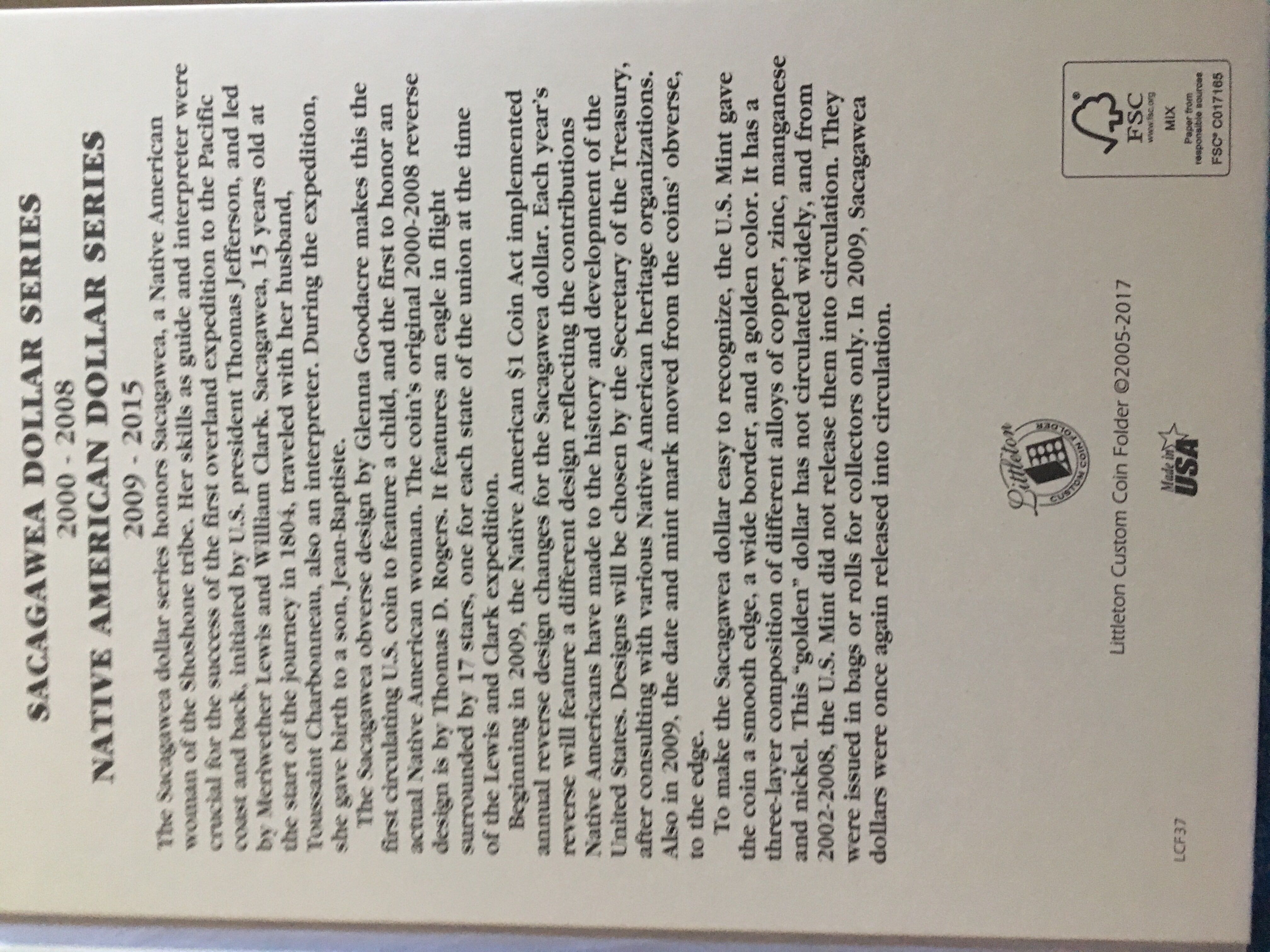 Sacagawea Dollars 2000-2008 Native American Dollars 2009-2015  coin collectible [Barcode 9781930848955] - Main Image 4