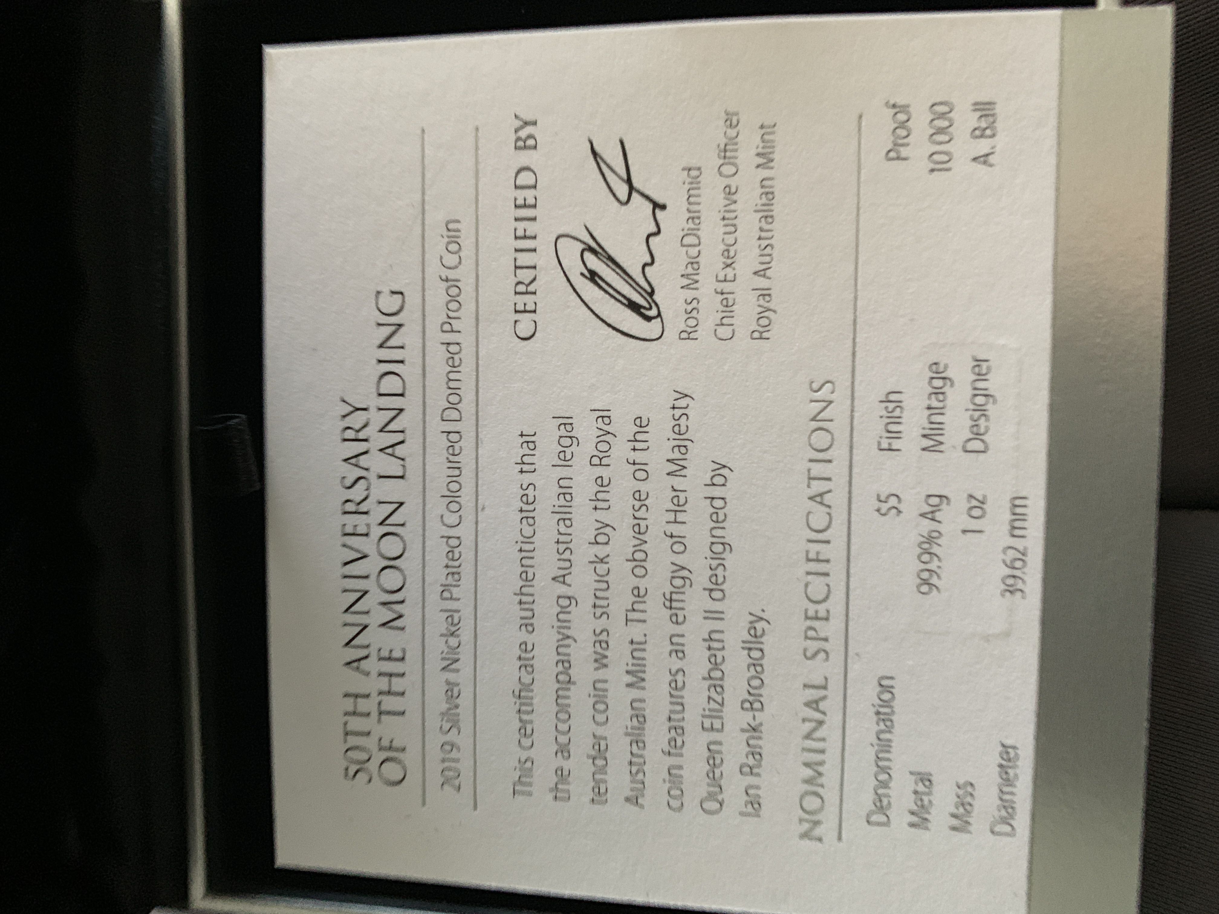 $5 2019 Domed “50th ANNIVERSARY OF THE MOON LANDING”  coin collectible [Barcode 9314688101326] - Main Image 4