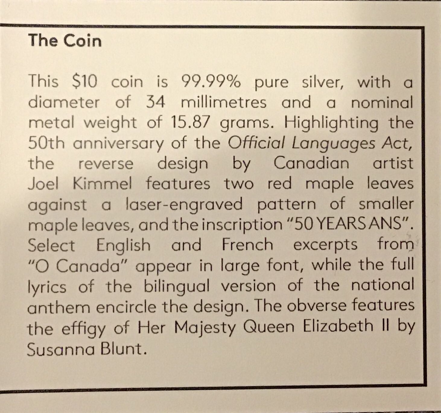50th Anniversary of the Official Languages Act 174105  coin collectible [Barcode 623932098015] - Main Image 3