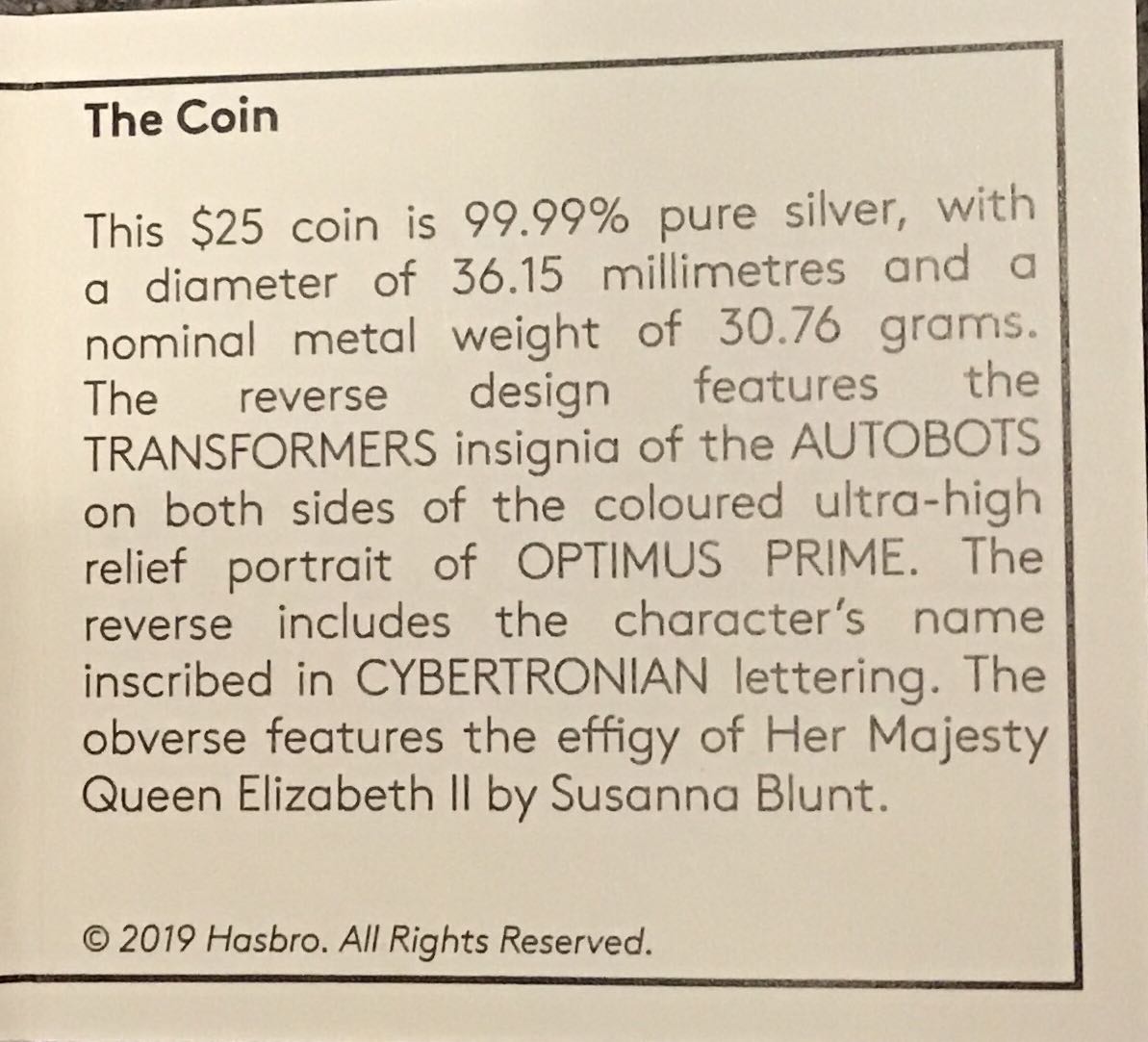 Optimus Prime - Pièce phospholuminescente en argent pur  coin collectible [Barcode 623932097599] - Main Image 3