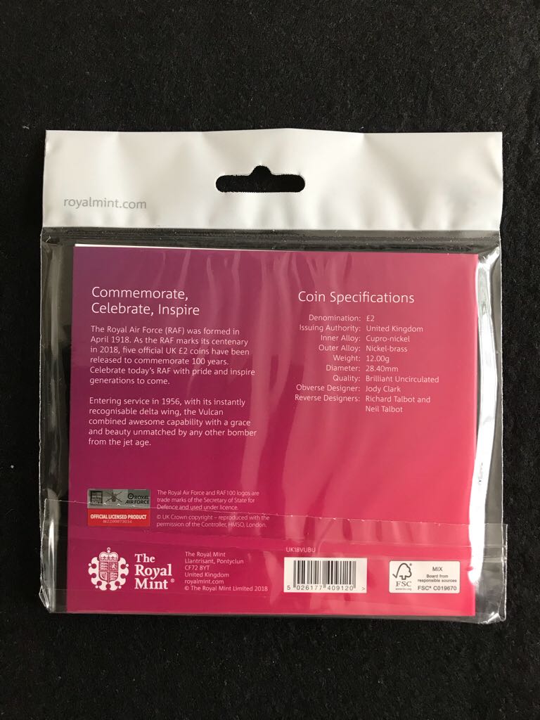 RAF Centenary Vulcan £2 Brilliant Uncirculated  coin collectible - Main Image 2