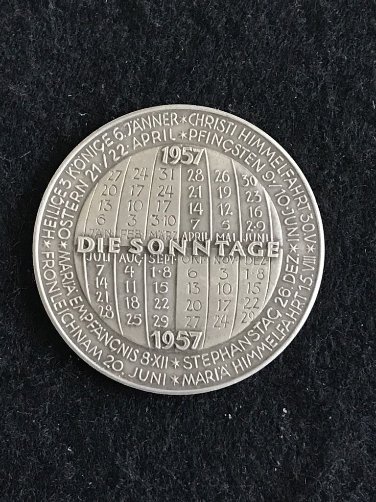Vienna Mint 1957 Calendar Medal coin collectible - Main Image 2