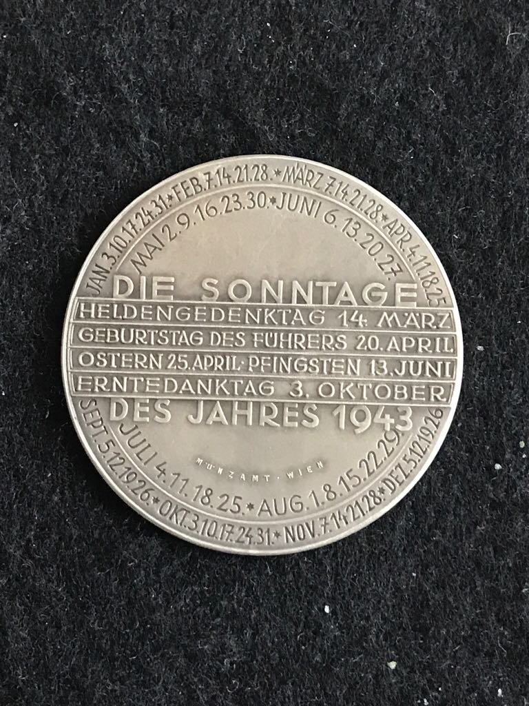 Vienna Mint 1943 Calendar Medal  coin collectible - Main Image 2
