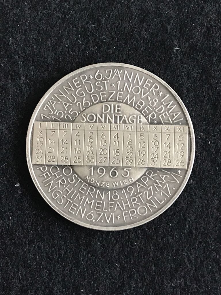 Vienna Mint 1965 Calendar Medal  coin collectible - Main Image 2