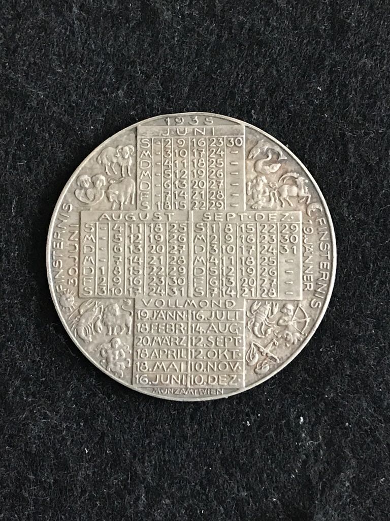 Vienna Mint 1935 Calendar Medal  coin collectible - Main Image 2
