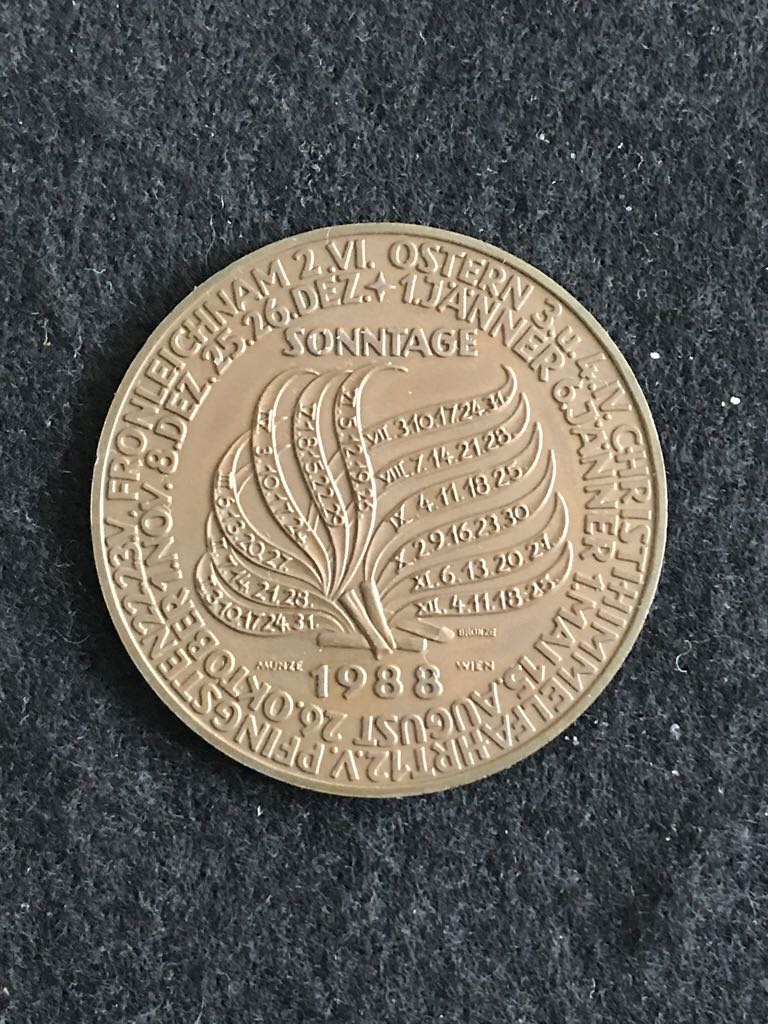 Vienna Mint 1988 Calendar Medal  coin collectible - Main Image 2