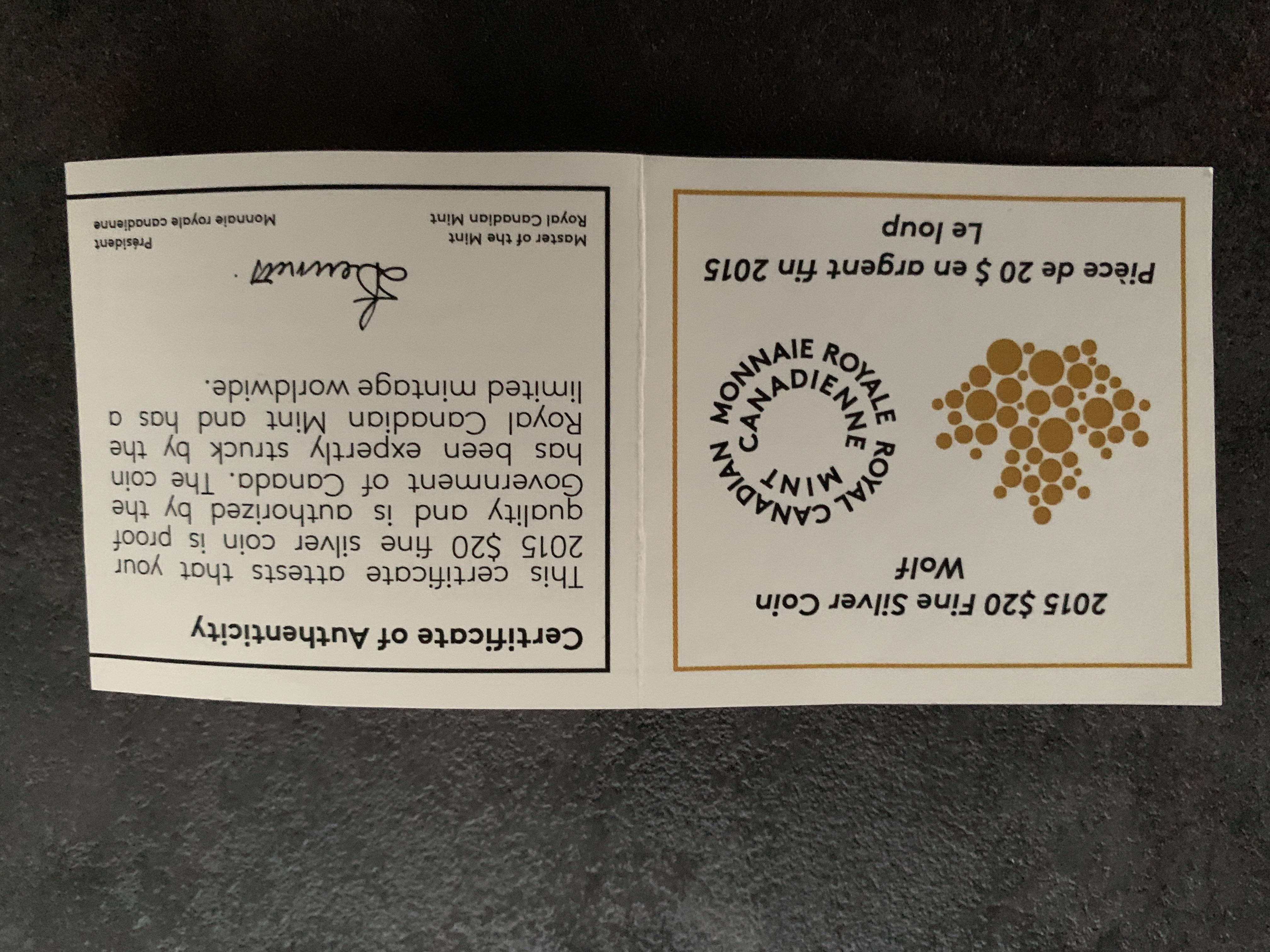 2015 $20 Fine Silver Coin - Wolf  coin collectible [Barcode 623932061699] - Main Image 4