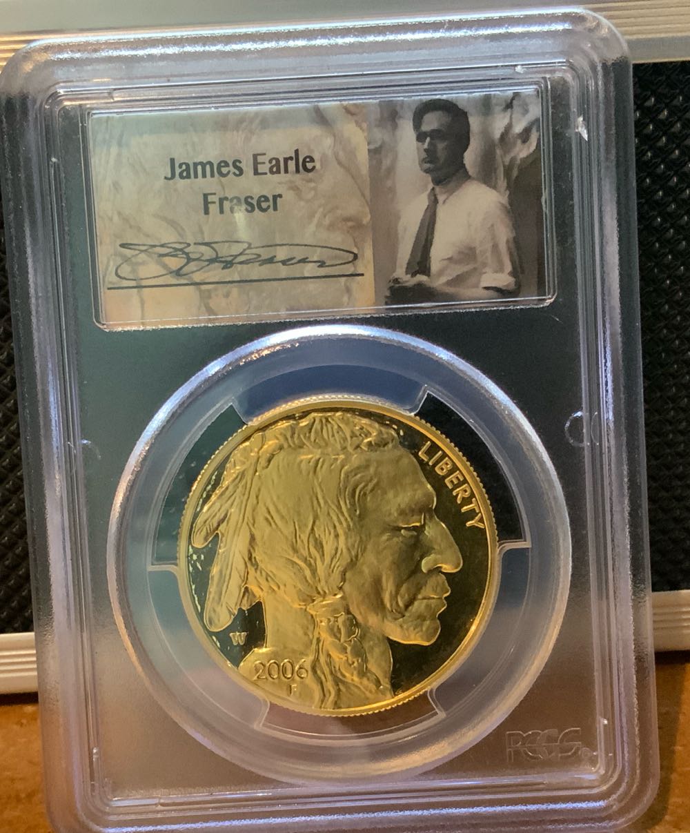 2006-W 1 oz Proof $50 Gold Buffalo PCGS PR70DCAM Signed James Fraser  coin collectible - Main Image 2