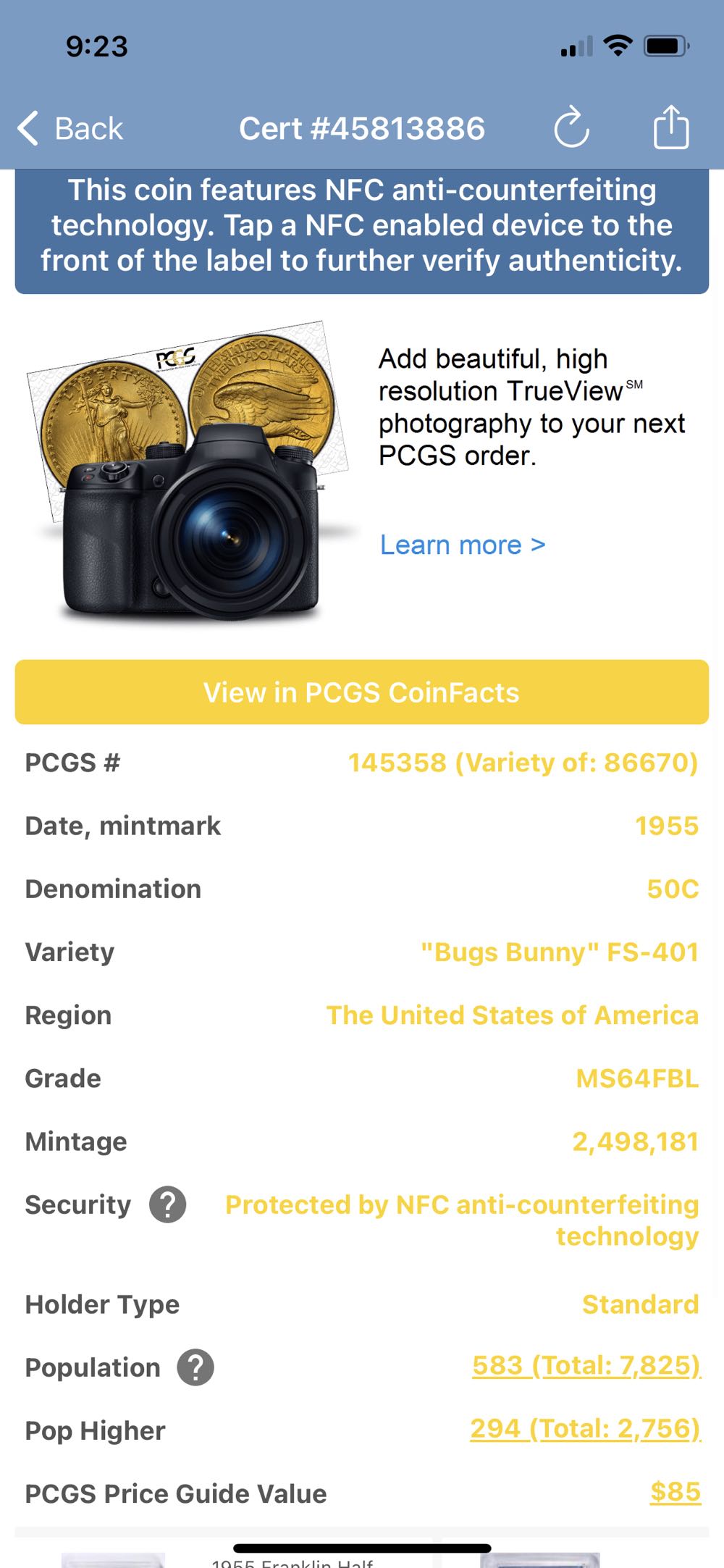 Franklin Half 1955-P (FBL-Bugs Bunny)  coin collectible - Main Image 3